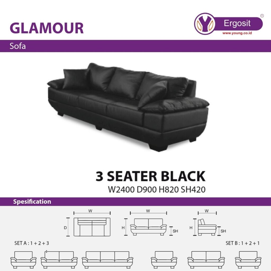 sofa kantor ergosit GLAMOUR 3 SEAT